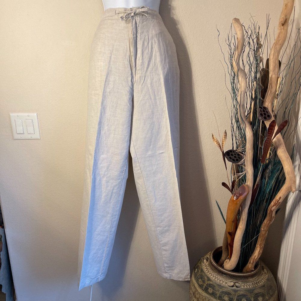 Paradise Shores Linen Blend Pants Cream Drawstring Waist Wide Leg Coastal XL NWT